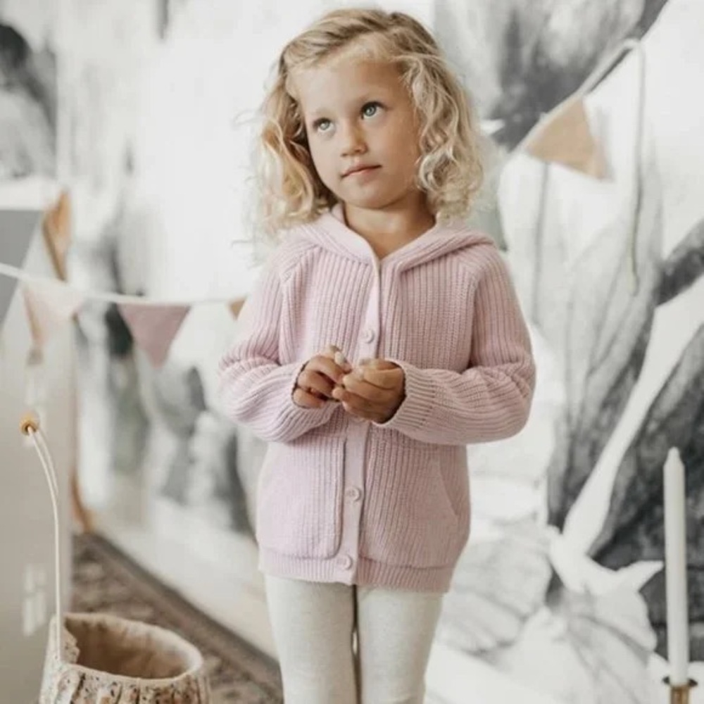 Pink Knit Button-Up hoodie Cardigan for Kids